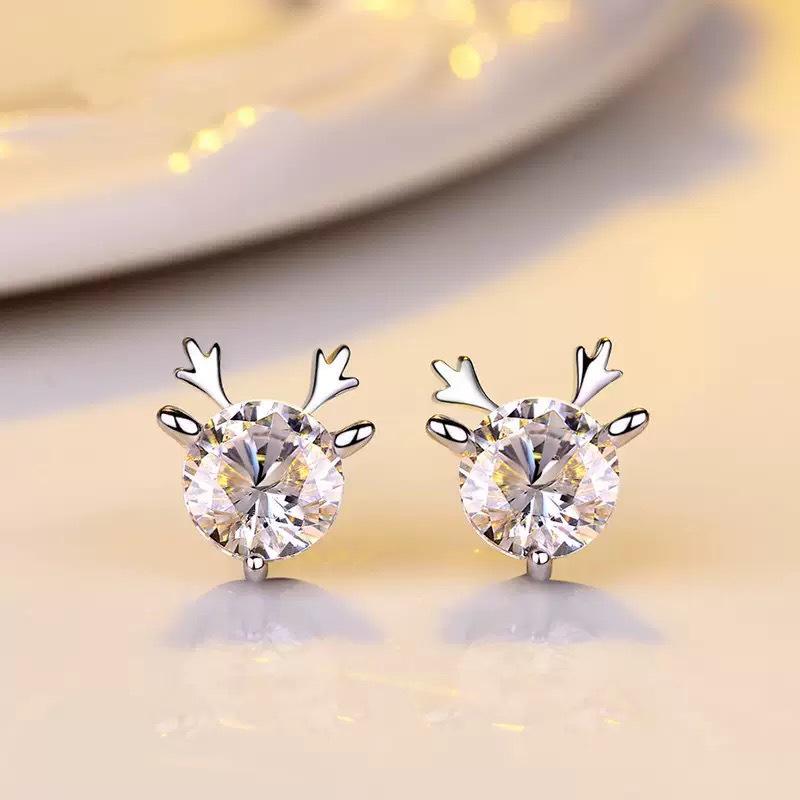 Серьги-гвоздики SHEIN с рогами, серебряная игла S925 - Милые простые рождественские подарочные украшения