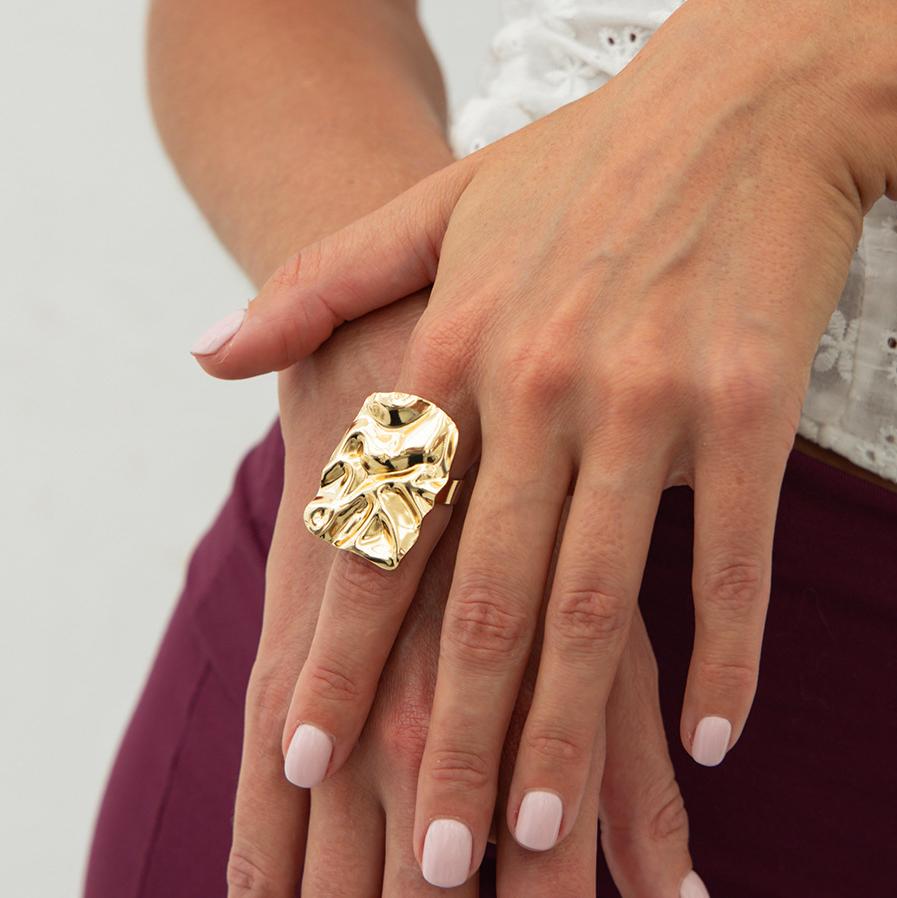 

Vintage Wrinkle Shaped Square Rings Women Girls Irregula Metal Gold Color Open Rings Simple Geometry Punk Finger Zircon Party