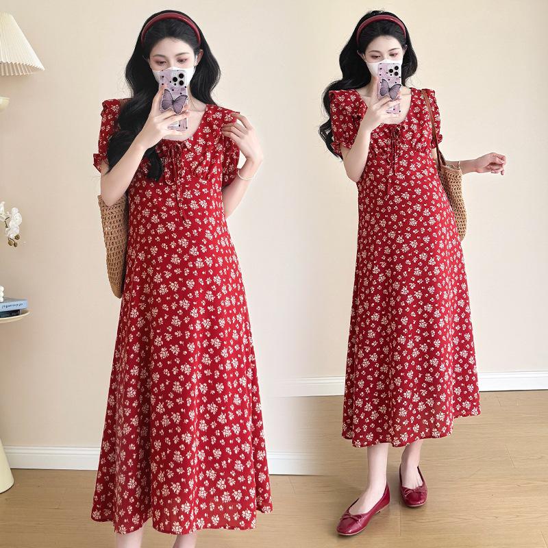 2026 Summer V-neck Ruffled Maternity Maxi Dress