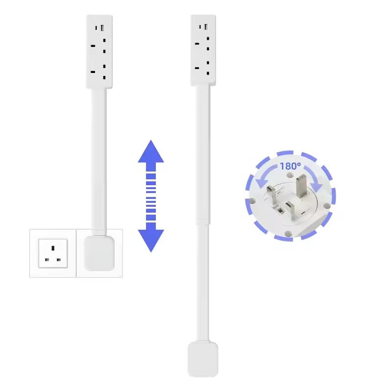 Retractable Socket Rotates Electrical Outlet Extender Charging Extension Power Socket Strip Adjustable Length for Nightstands