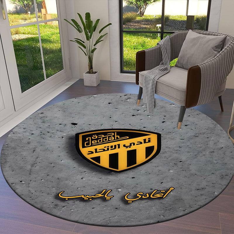 Al-Ittihad FC Round Area Rug,Carpet Rug for Living Room Bedroom Sofa Playroom Decor,Non-slip Floor Mat