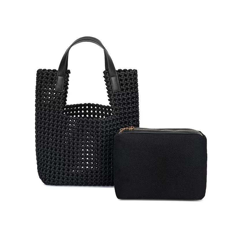 New Large Capacity Hand-Woven Pinwheel Knot Tote Bag with Niche Cutout Design for Mother and Child.