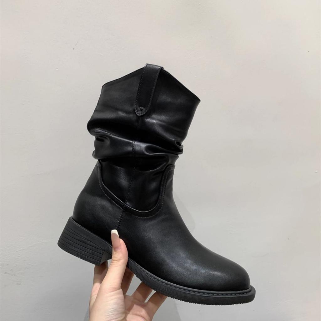Boots Wasteland Suede Sleeve Western Boots Pointed Retro Short Boots Women's 2025 Autumn and Winter New Black Maillard