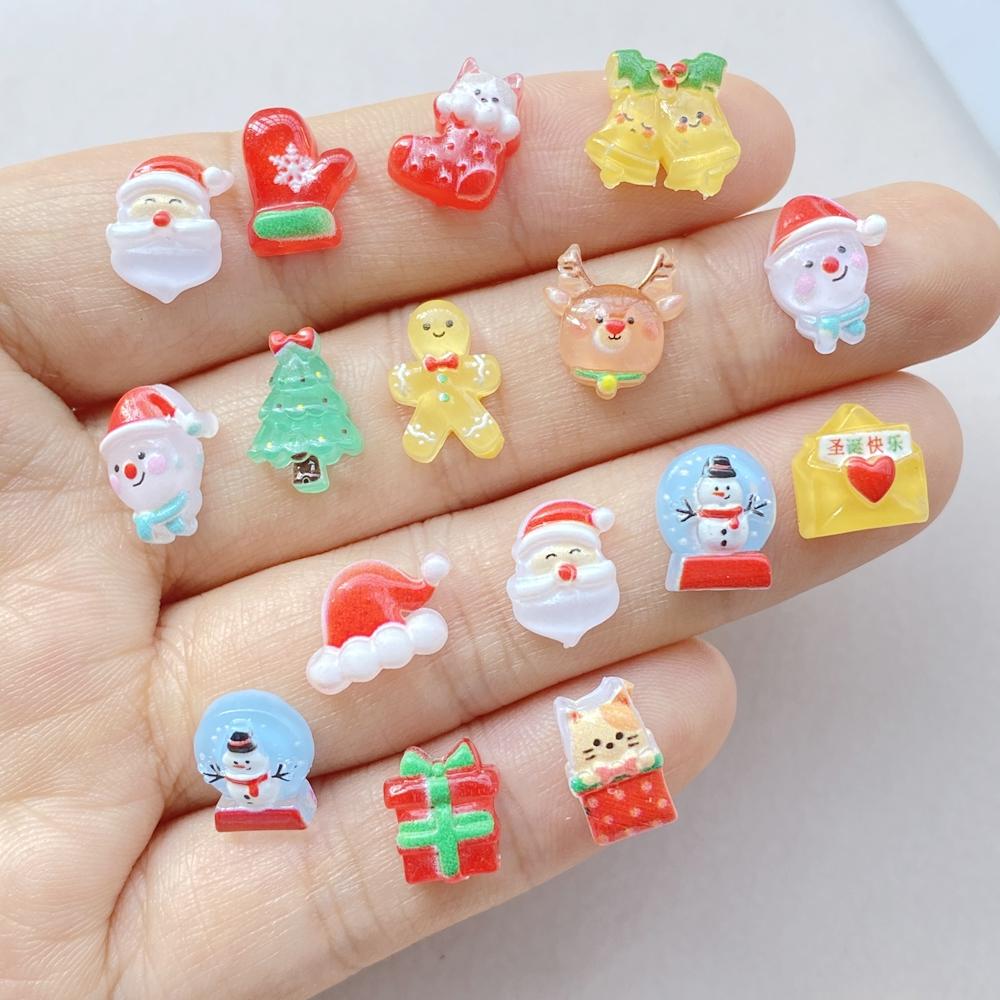50pcs Resin Mini Colorful Christmas Snowman Tree Santa Claus Deer Flatback Figurines Nail Art DIY Scrapbook Accessories Crafts