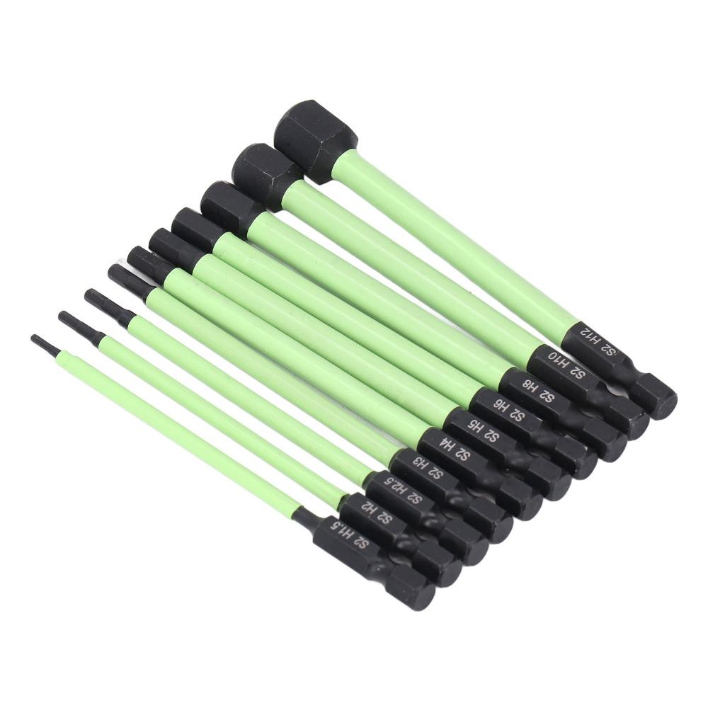 10pcs Magnetic Tips Hex Drill Bit Set S2 Alloy Steel H1.5 To H12 Allen Wrench Drill Bit Latest Version Black 100mm Long