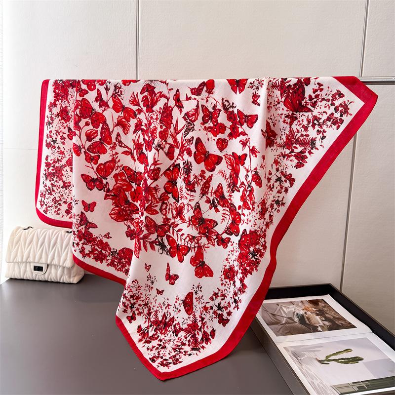 Hijab Large 90X90Cm Square Breathable Material Travel Vacation Hair Scarf Silk Feeling Polyester For Girl Fashion Accessory