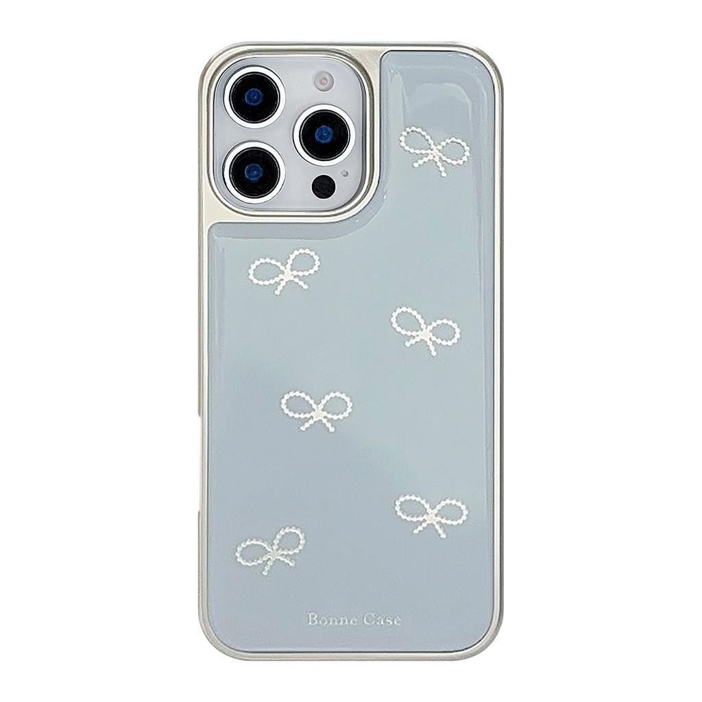 Gilded Ins Blue Bow 16pro Max Mobile Phone Case Iphone15 Drop Glue 14 Suitable for Huawei P70pro Hard