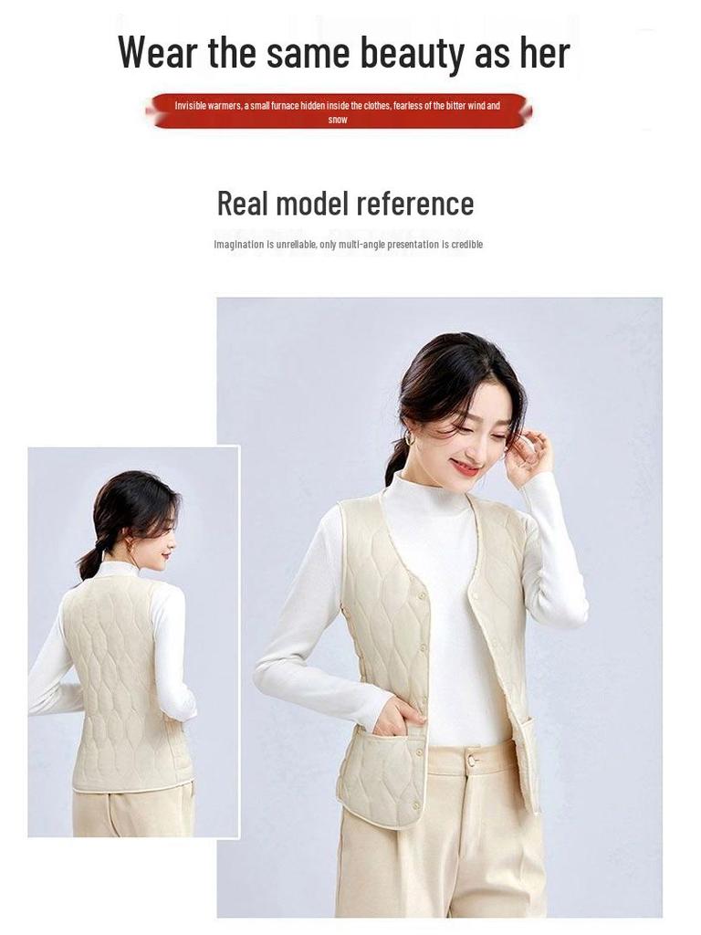 2025 Women's Autumn/Winter Sleeveless Down Vest - Short, Lambswool-Lined, Thickened, Plus Size, Slim Fit