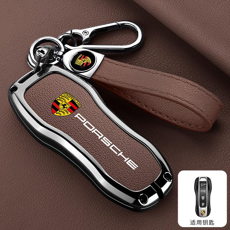 4 Buttons Zinc Alloy Leather Car Remote Key Case Cover Shell for Porsche New Cayenne Panamera 911 992 Taycan Accessories Sticker