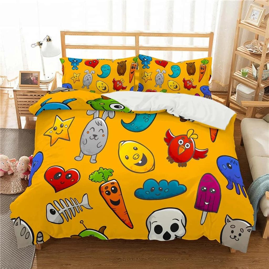Mode 3D Cartoon Graffiti Print Polyester Bettwäsche-Sets Kind Kinder Abdeckungen Jungen Bettwäsche Set für Teens King Size Home Textilien