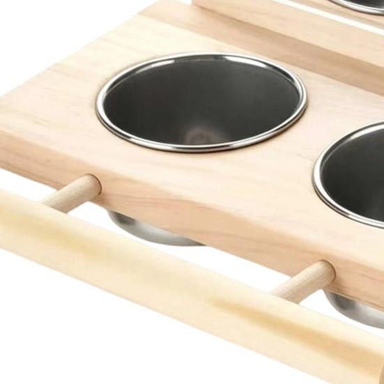 Detachable Cups Easy Installation Parrot Feeder Wood 1 Set