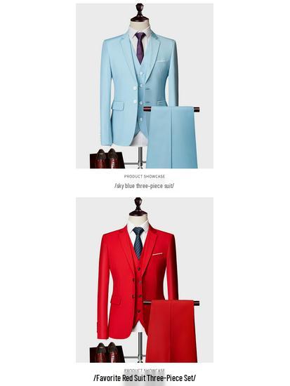 Men's Business Casual Red Three-Piece Suit Set 2024 - QT3002-533
