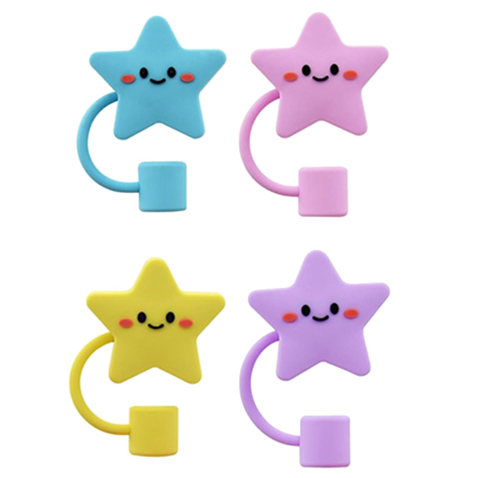 4/8Pcs Reusable Silicone Straw Covers Cap Animals Star Straw Toppers DustProof Drinking Straw Tip Lids for Tumblers