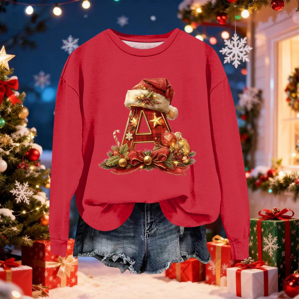 Женский модный повседневный свитшот с длинными рукавами и рождественским принтом в виде букв, с круглым вырезом