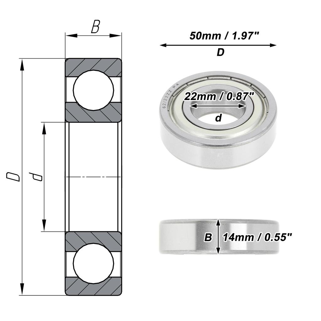 Motoforti 62/22ZZ Deep Groove Ball Bearings 22x50x14mm P4 Double Metal Seal Lubricated Bearings Car Scooter Skateboard Wheel