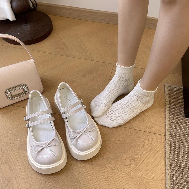 French British Style Retro Mary Jane Small Leather Shoes Women's Shoes 2025 New Bow Loafer Platform Shoes