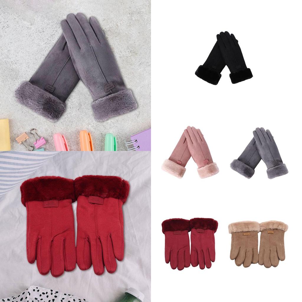 Women Winter Gloves Faux Suede Texting Full Finger Elastic Cuff Touchscreen Thermal