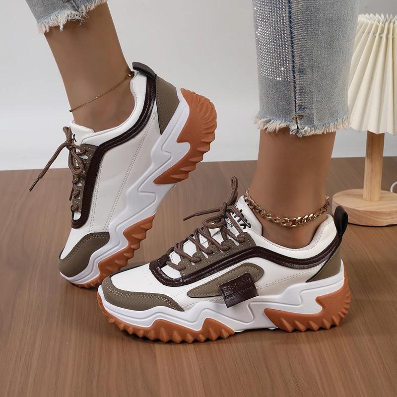 Women's Versatile Thick-Soled White Sneakers  Spring Autumn Casual Dad Shoes Internet Celebrity -Selling