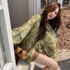 Single-row Multi-button Shirt for Women with A Temperament of Retro and Lazy Style Polo Collar Printed Versatile Long-sleeved In Cardig