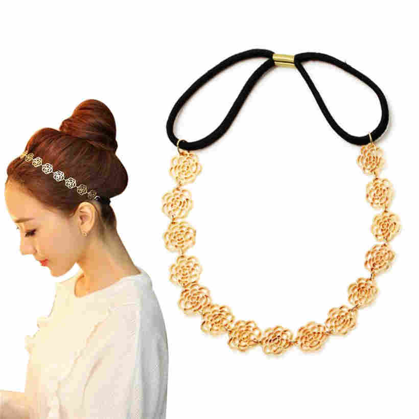 Мода Элегантные Женщины Роза Цветок Полый Головной убор Женщины Волосы Группа Головной убор