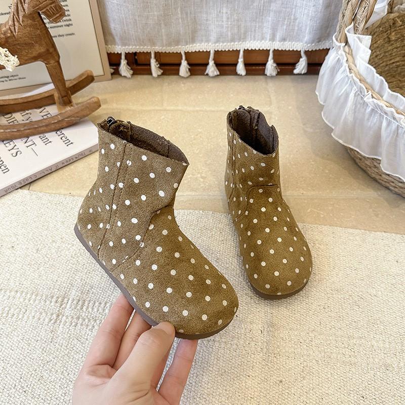 Girls Chunky Sole Martin Boots Kids Ages 4-12 Slip-Resistant Short With Side Zip Polka Dot Leopard Print
