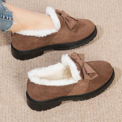 Winter New Cotton Shoes Women's Plush Thickened and Warm Mom's Shoes Short Tube Bow Knot One Step Snowy Boots