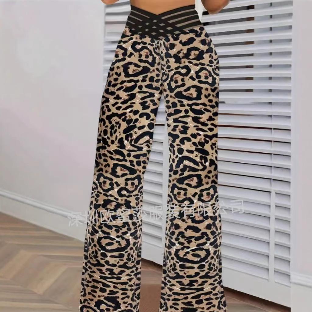 Damenhose mit hohlem Bund und leicht ausgestelltem Bein, hochtaillierte lässige Hose mit weitem Bein