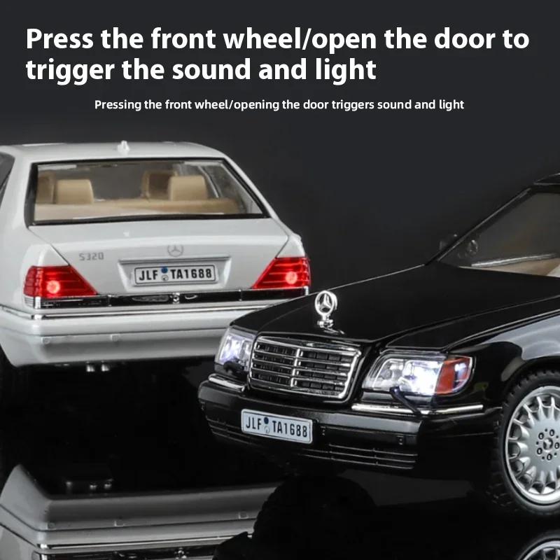 1:24 Mercedes-Benz W140 320SEL High Simulation Diecast Car Metal Sound Light Alloy Model Car Children's Toys Collection Gifts
