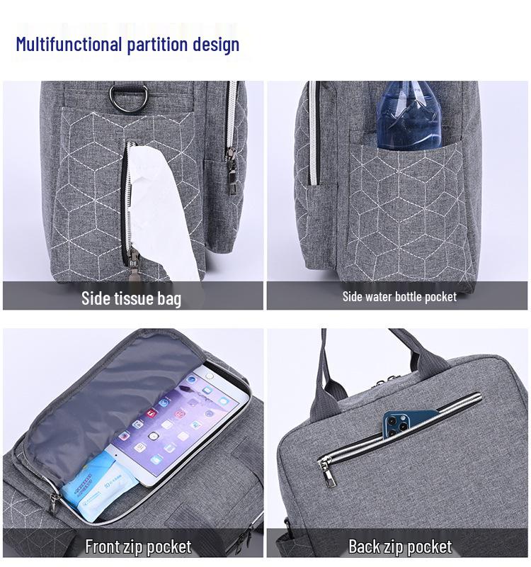 Leichte Wasserdichte Bestickte Wickeltasche mit Flaschenisolierung - Multifunktionale Umhängetasche für Mama und Baby