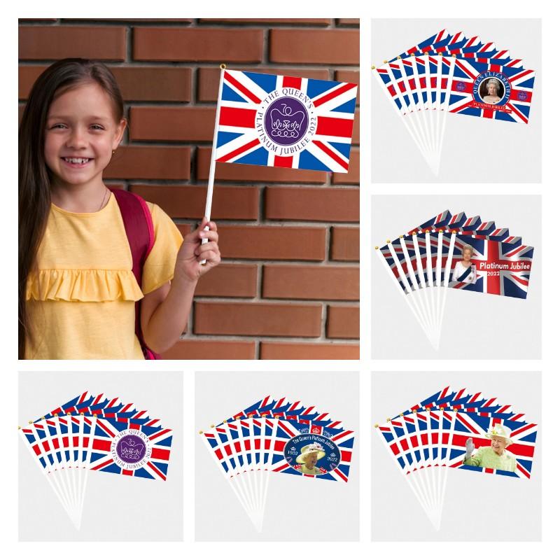 Queen 5pcs Elizabeth Ii Hand Waving Flag Mourn Platinum Jubilee 70th Anniversary