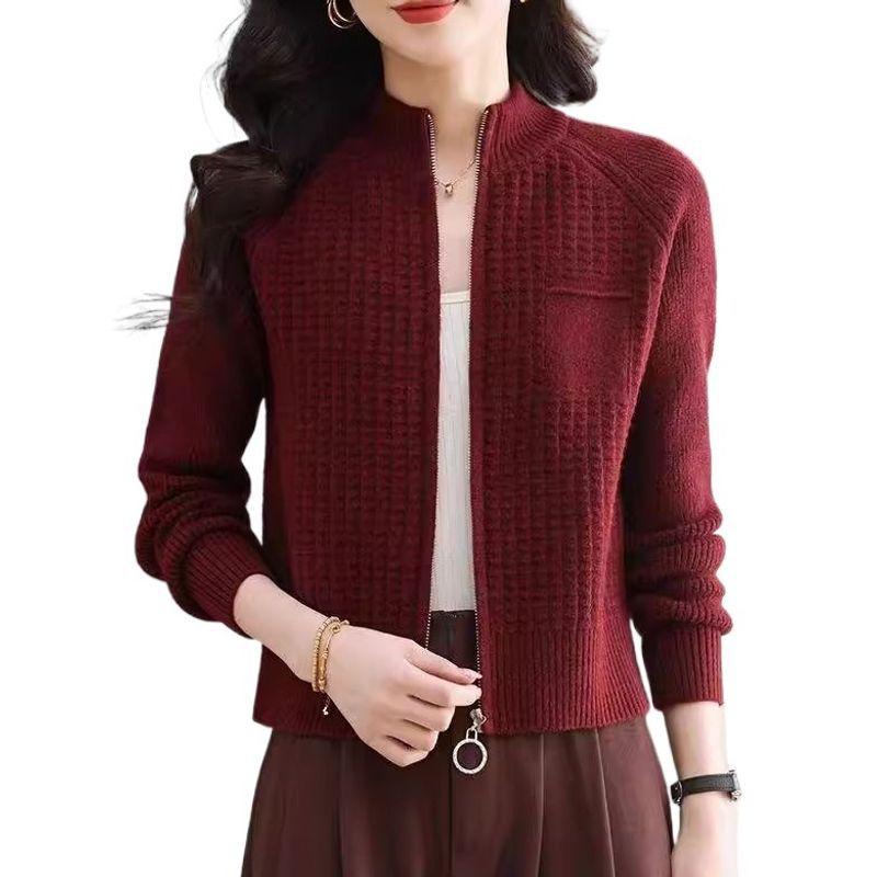 Women's Petite Short Stand Collar Knit Cardigan, Loose Fit for Spring/Autumn 2026.