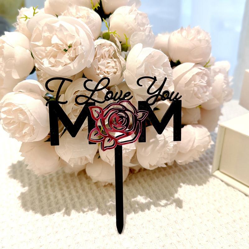 1Pcs Rose Lelter Acrylic Cake Plugin Mother'S Dayvalentine'S Day Wedding Party Dessert Decoration