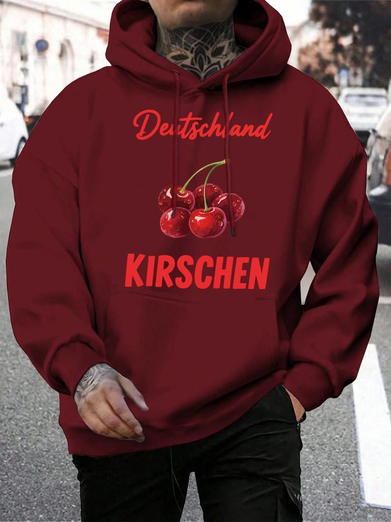 Deutschland Kirschen Kirsche Frisches Obst Druck Herren Hoodie Weiche Mehrfarbige Hoodies Lässig All-Match Streetwear Lockerer Fleece Hoodie