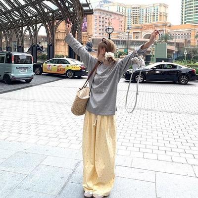 Straight Casual Pants for Women Niche Drawstring Wide-leg Versatile Floor Trousers