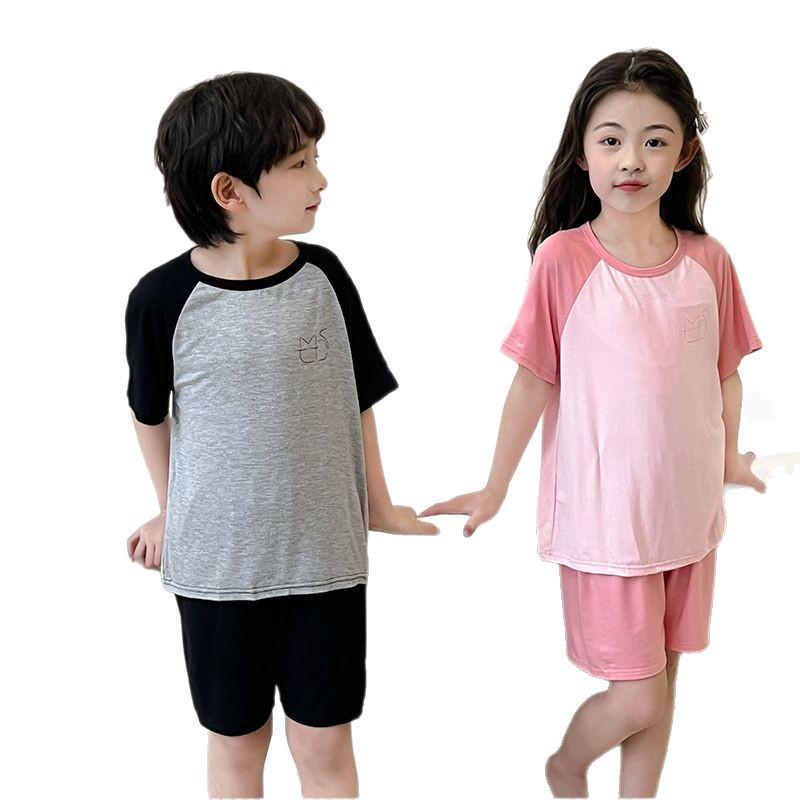 Modal Summer Pajamas: Ice Silk Short-Sleeve Set for Boys and Girls 