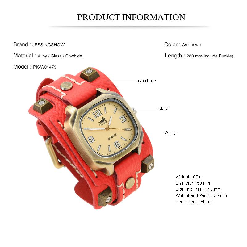 Retro Punk Hip-Hop Style Men'S Quartz Watch - Rivet Cowhide Leather Strap, Adjustable Hand-Stitched