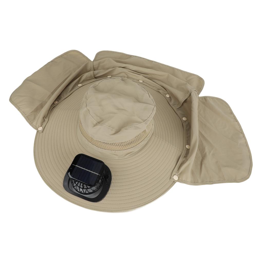 Sun Hat with Solar Fan 3 Wind Speeds Outdoor UPF50 Sun Hat Wide Brim Fishing Hat with Neck Flap USB Charging