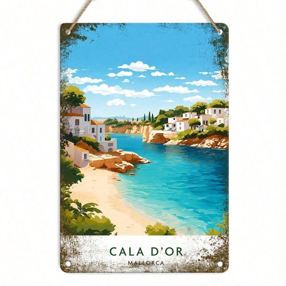 Cala D'or Vintage Mediterranean Beach Tin Sign, Retro Coastal Metal Plaque, Sturdy Wall Art for Vacation Home Patio Decor
