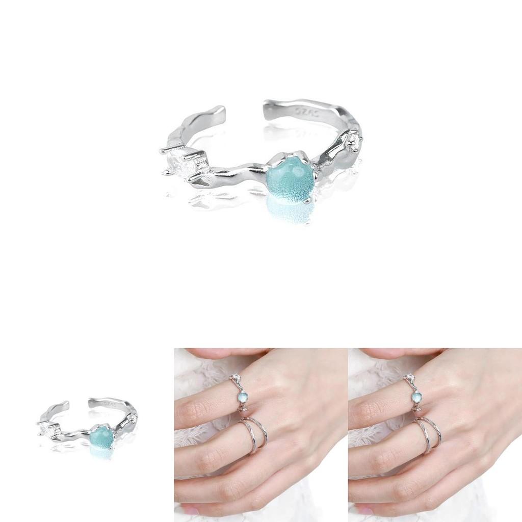 Impressive Adjustable Blue Ring For Women With Elegant Cold Style And Sparkling Accents