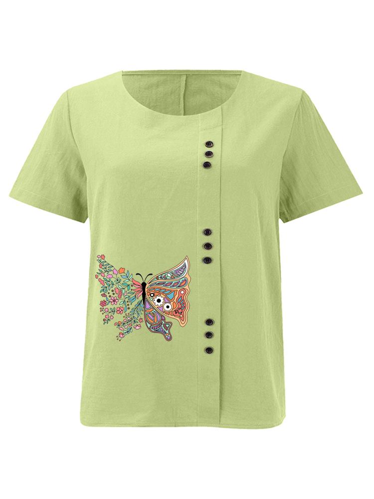 

Women s Fashion Butterfly Pattern Print Shot Sleeve T-shirt Loose Cotton Shirt Casual Loose Summer Plus Size Blouse Tops 5XL