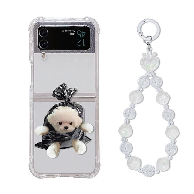 Do Samsung Galaxy Z Flip 4 Zflip 3 etui śliczne psy koty bransoletka przezroczysty miękki silikonowy składany odporny na wstrząsy pokrowiec ochronny