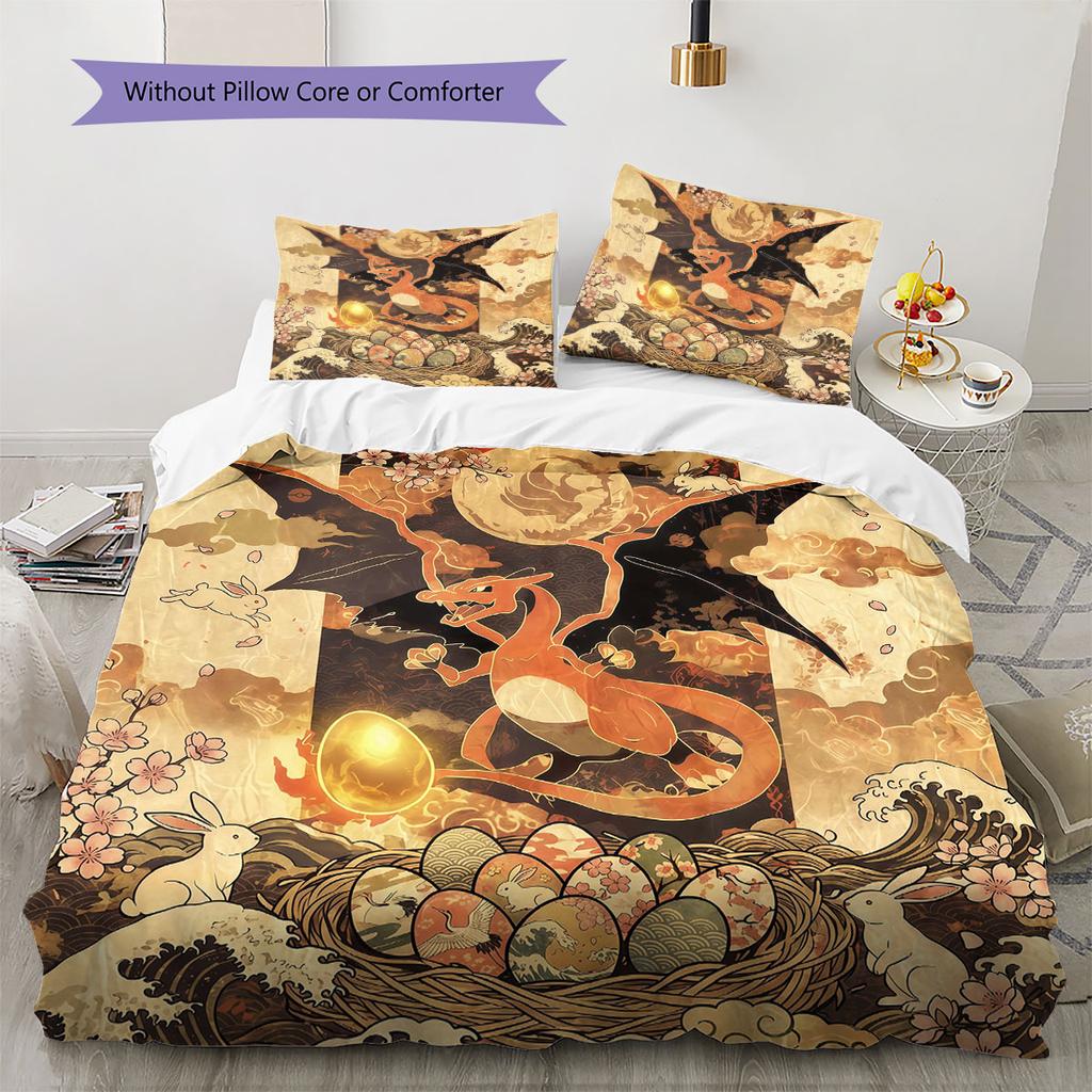 Velikonoční Pokemon Vzor Povlečení Sada Přikrývek Potah na Přikrývku Povlak na Polštář Domácí Dekorace Dárek k Narozeninám (1 * povlak na peřinu + 2 * povlak na polštář, bez jádra)