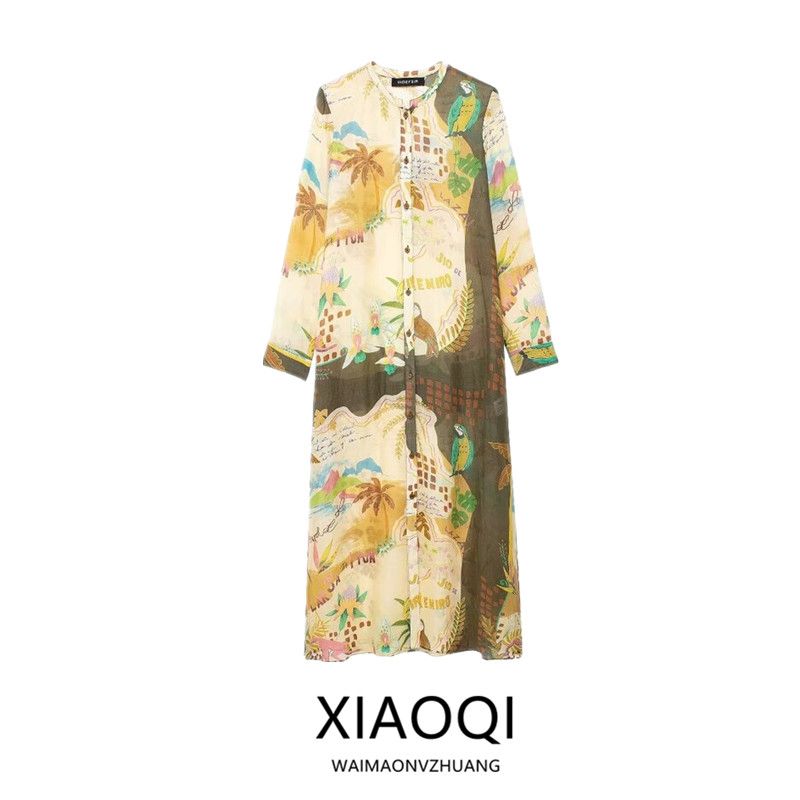 Fashion Style 2024 Summer New Arrival Women's Clothing Easiest for Match Ramie Print Waist Mid Length Long Length Dress 3475168