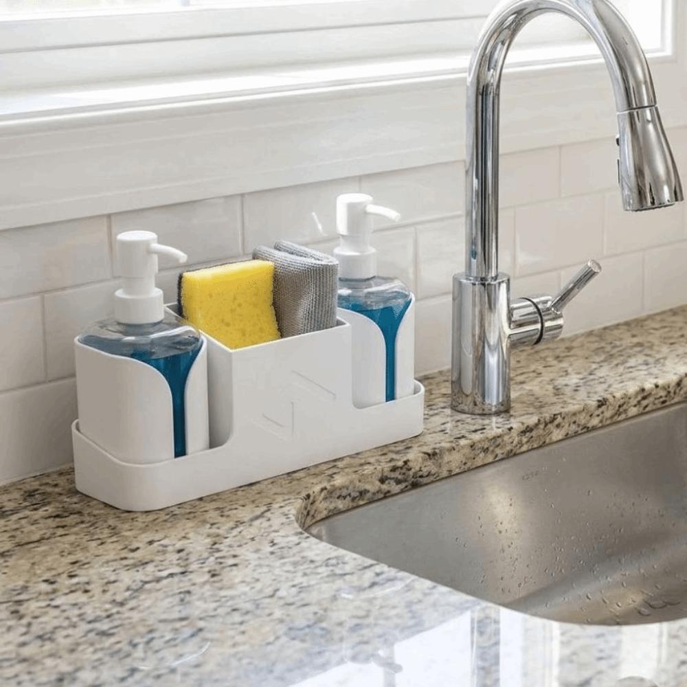 Sponge Holder Kitchen Soap Dispenser Refillable Hand Soap Dispenser 2 in 1 Set Storage Tray Hotel