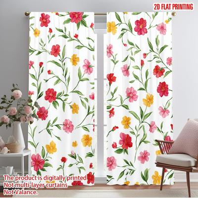 2pcs,2D Plane Printing Curtain Popular Colorful Floral Blooms 100% Polyester (without Rod) Art Deco Festive Perfect for Living