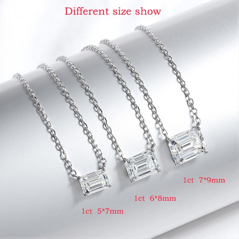 Smyoue 1-3CT Solitaire Moissanite Necklace for Women Emerald Cut Lab Diamond Wedding Female Necklace 925 Sterling Silver Jewelry