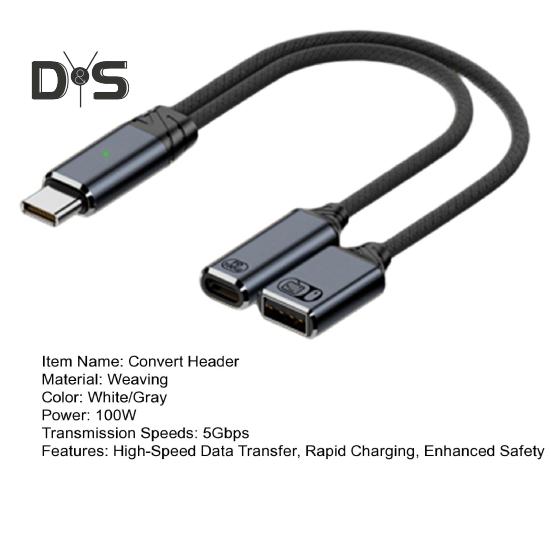 USB-C OTG Lade- und Datenadapterkabel 2-in-1 100 W PD Typ C auf USB 2.0 Konverter Schnelle Ladung und 5 Gbit/s Datenübertragung Nylon geflochten Überspannung
