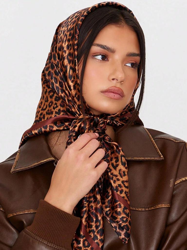 Luxury Leopard Print Square Scarf Women Soft Satin Shawl Handkerchief Muslim Luxury Scarves Hijab Foulard Bandana 90*90cm