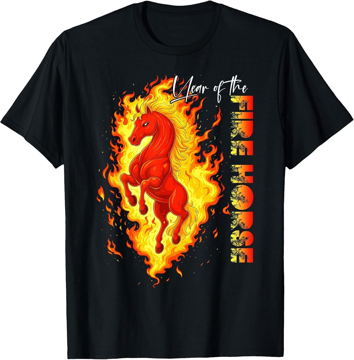 

New Firehorse Happy China Lunar New Year 2026 Tshirt fashionable casual and relaxed streetwear S