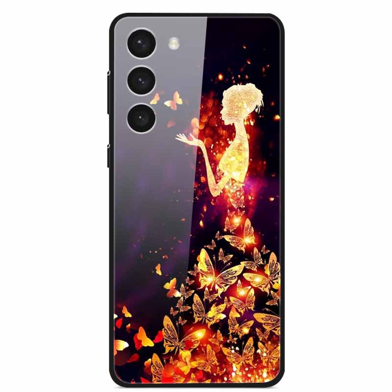 Tempered Glass Case For Samsung S23 Plus 5G Cover Galaxy S 23 Space Hard Back Coque For Samsung S23 Ultra S23+ Bumpers Funda Cat